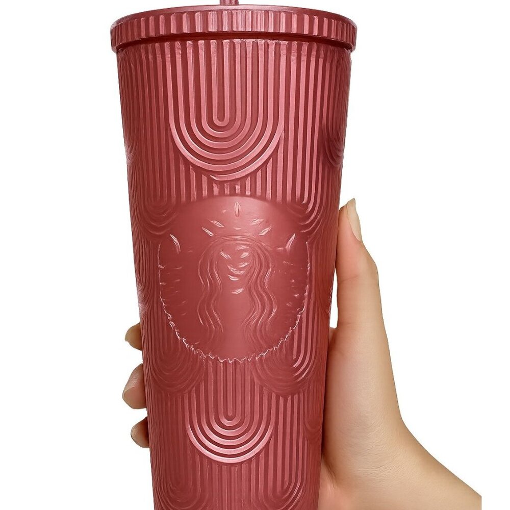 2022 Starbucks Pink Dusty Rose Venti Cold Tumbler Cup Wave Mermaid Tail 24 oz